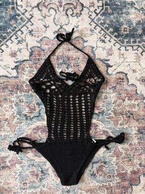 Current Mood Black Crocheted Bodysuit